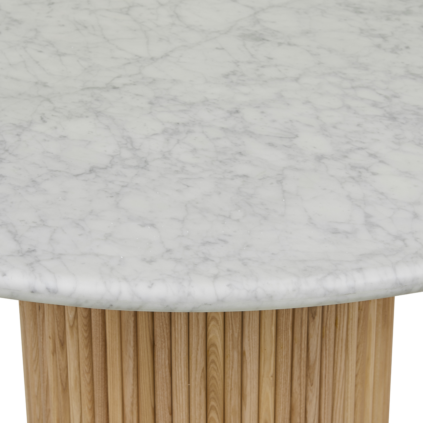 Benjamin Ripple Round Marble Dining Table Matt White Marble - Natural Ash by GlobeWest