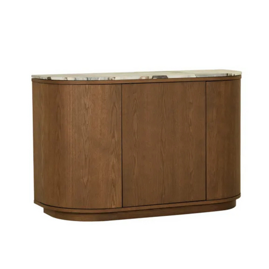 Oberon Crescent Marble Storage Unit - Matt Ocean Marble - Smoked Ash