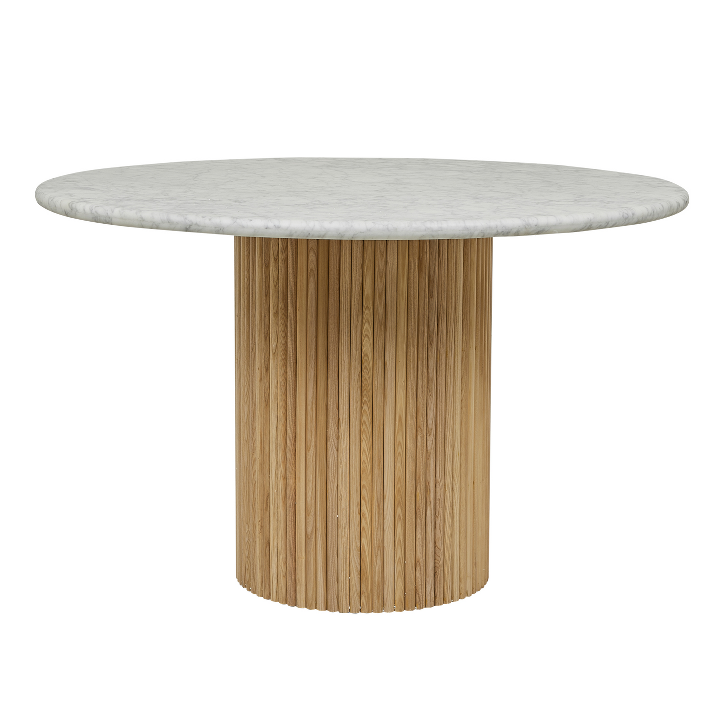 Benjamin Ripple Round Marble Dining Table Matt White Marble - Natural Ash by GlobeWest