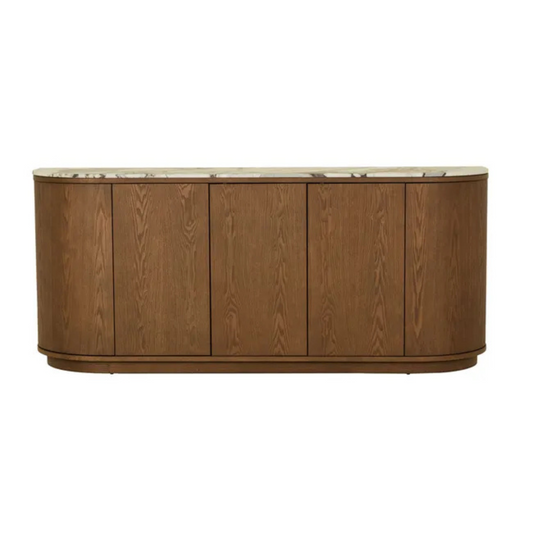 Oberon Crescent Marble Buffet - Matt Ocean Marble - Smoked Ash by GlobeWest