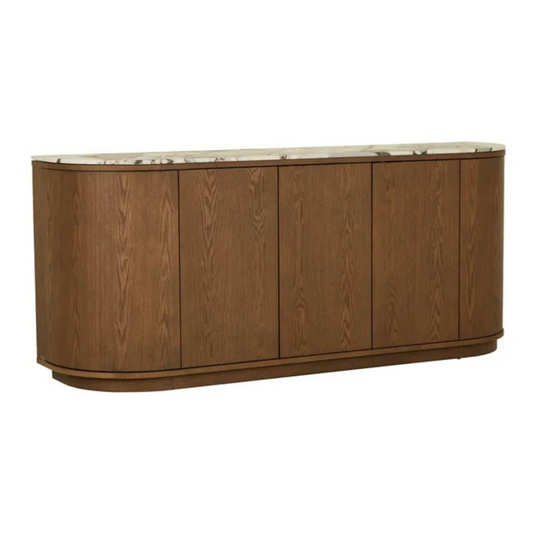 Oberon Crescent Marble Buffet - Matt Ocean Marble - Smoked Ash by GlobeWest