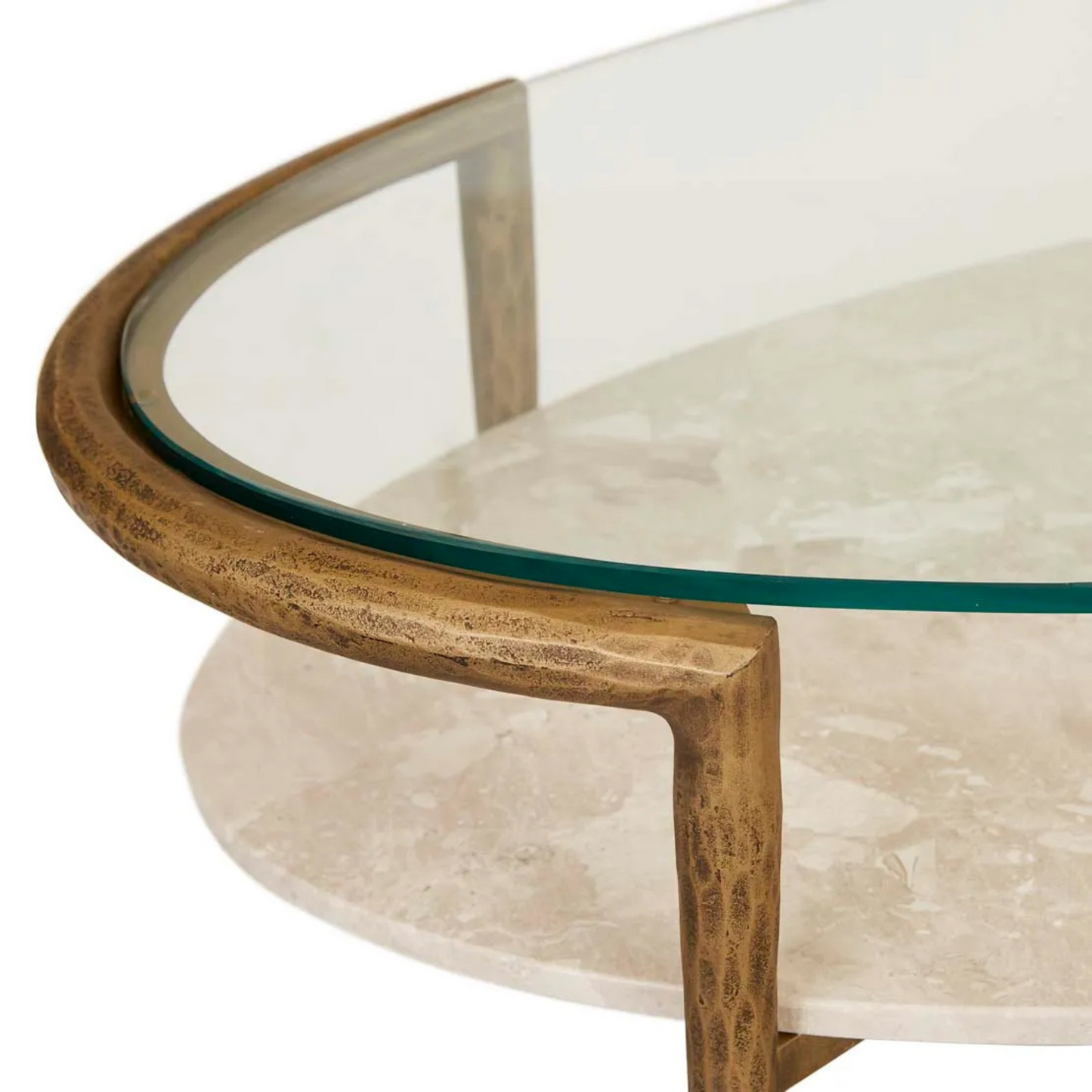 Ophelia Pointe Oval Coffee Table - Silk Grey - Antique Brass by Globewest