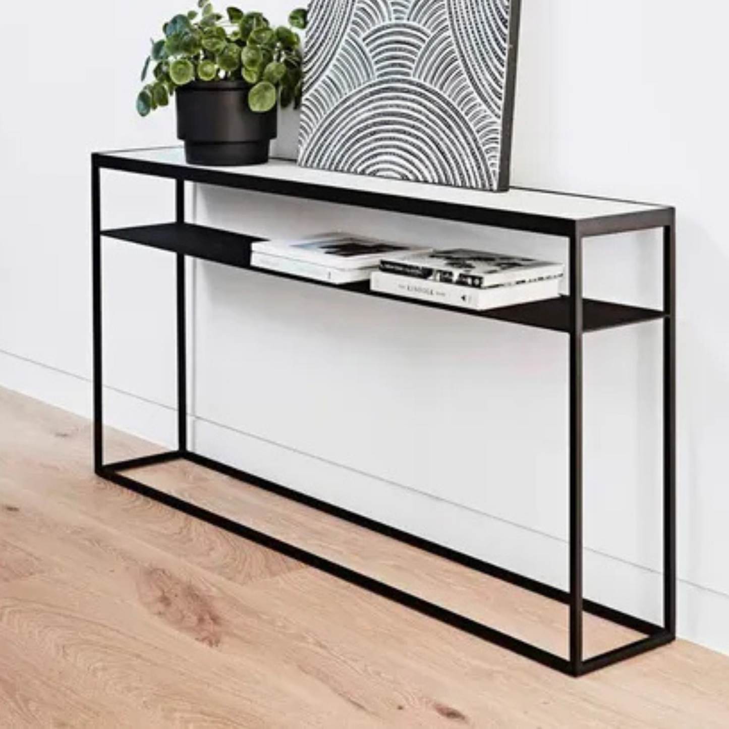 Elle Slim Console - Matt White Marble/Black - 900mm by GlobeWest