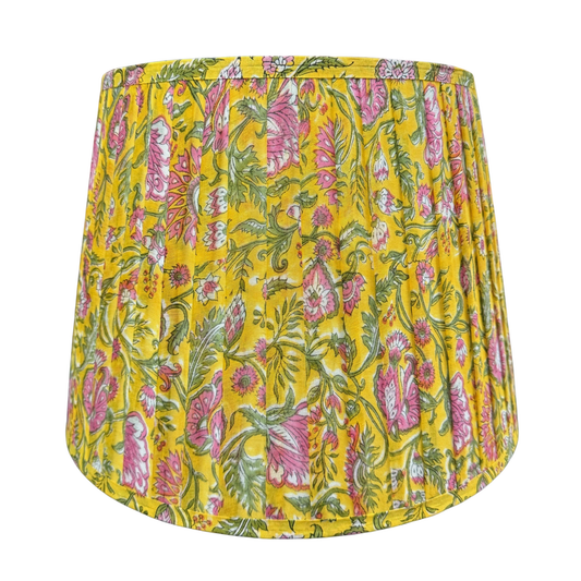 Yellow Floral Pleated Tapered Lampshade