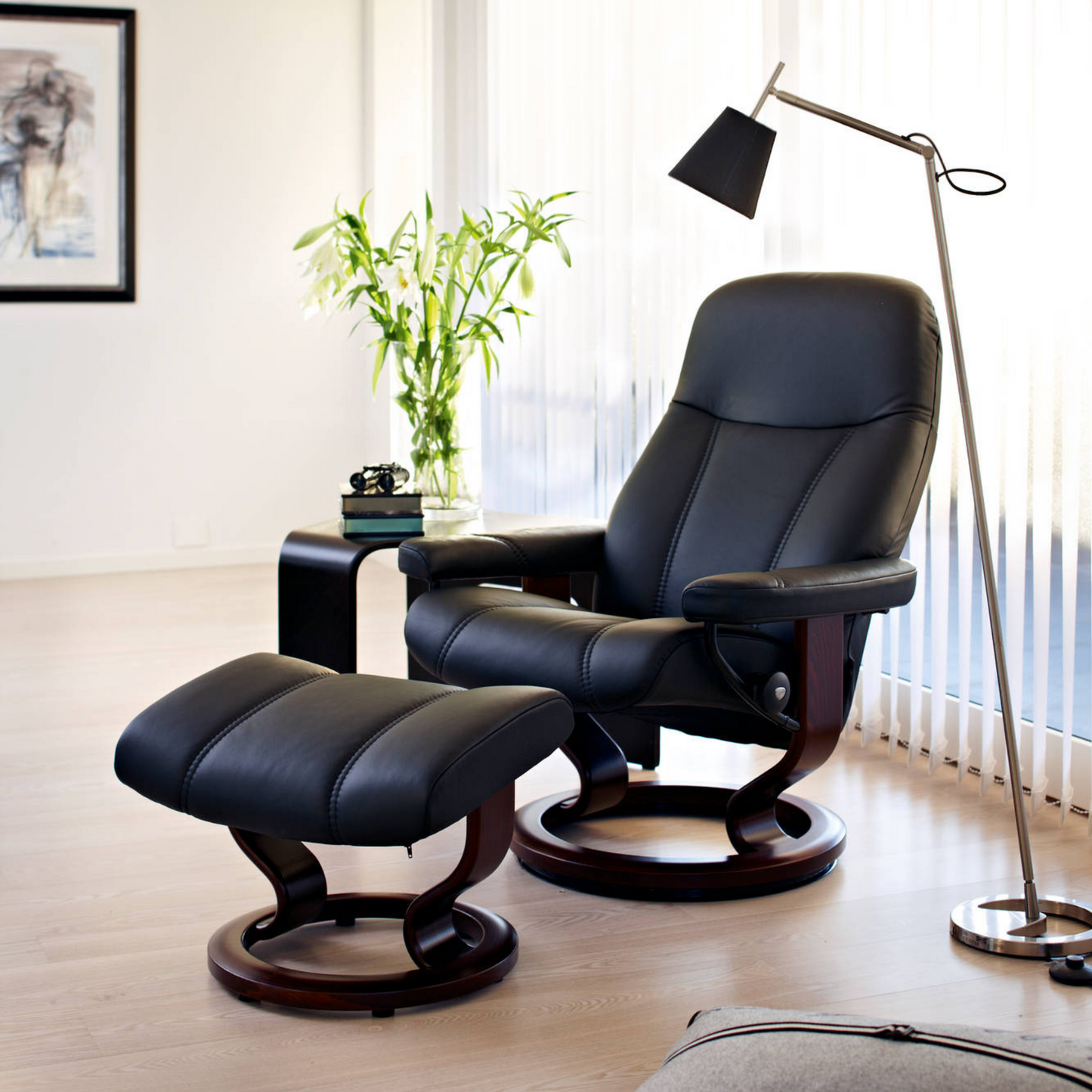 Consul Small Recliner Chair & Stool Classic Base by Stressless
