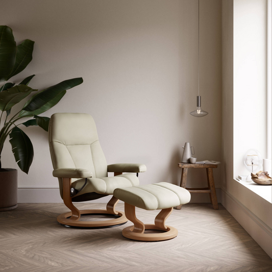 Consul Large Recliner Chair & Stool Classic Base by Stressless