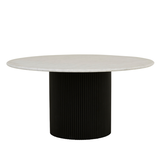 Benjamin Ripple Round Marble Dining Table Matt White Marble - Matt Black by GlobeWest