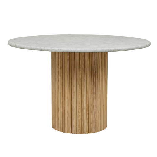 Benjamin Ripple Round Marble Dining Table Matt White Marble - Natural Ash by GlobeWest