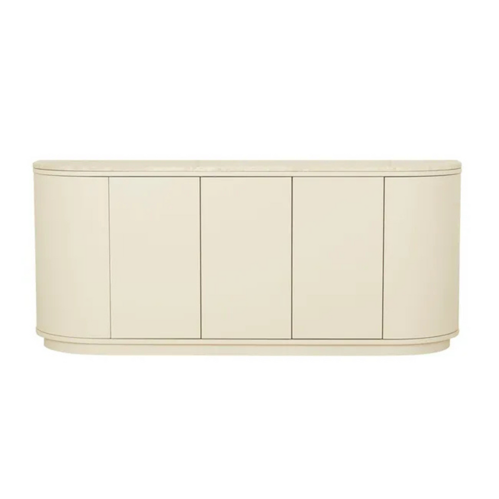 Oberon Crescent Marble Buffet - Natural Travertine - Shell by GlobeWest