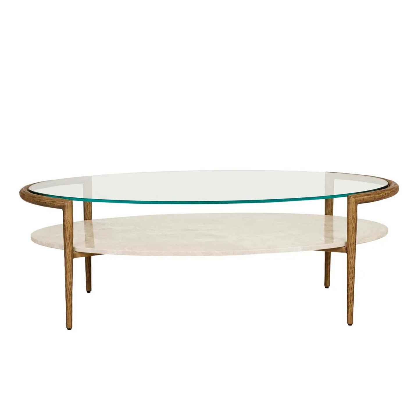 Ophelia Pointe Oval Coffee Table - Silk Grey - Antique Brass by Globewest