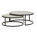 Elle Round Marble Nest Coffee Table - Matt White Marble - Black Metal by Globewest
