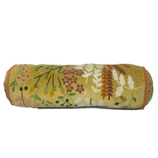 Summer Floral Bolster Cushion - Chartreuse