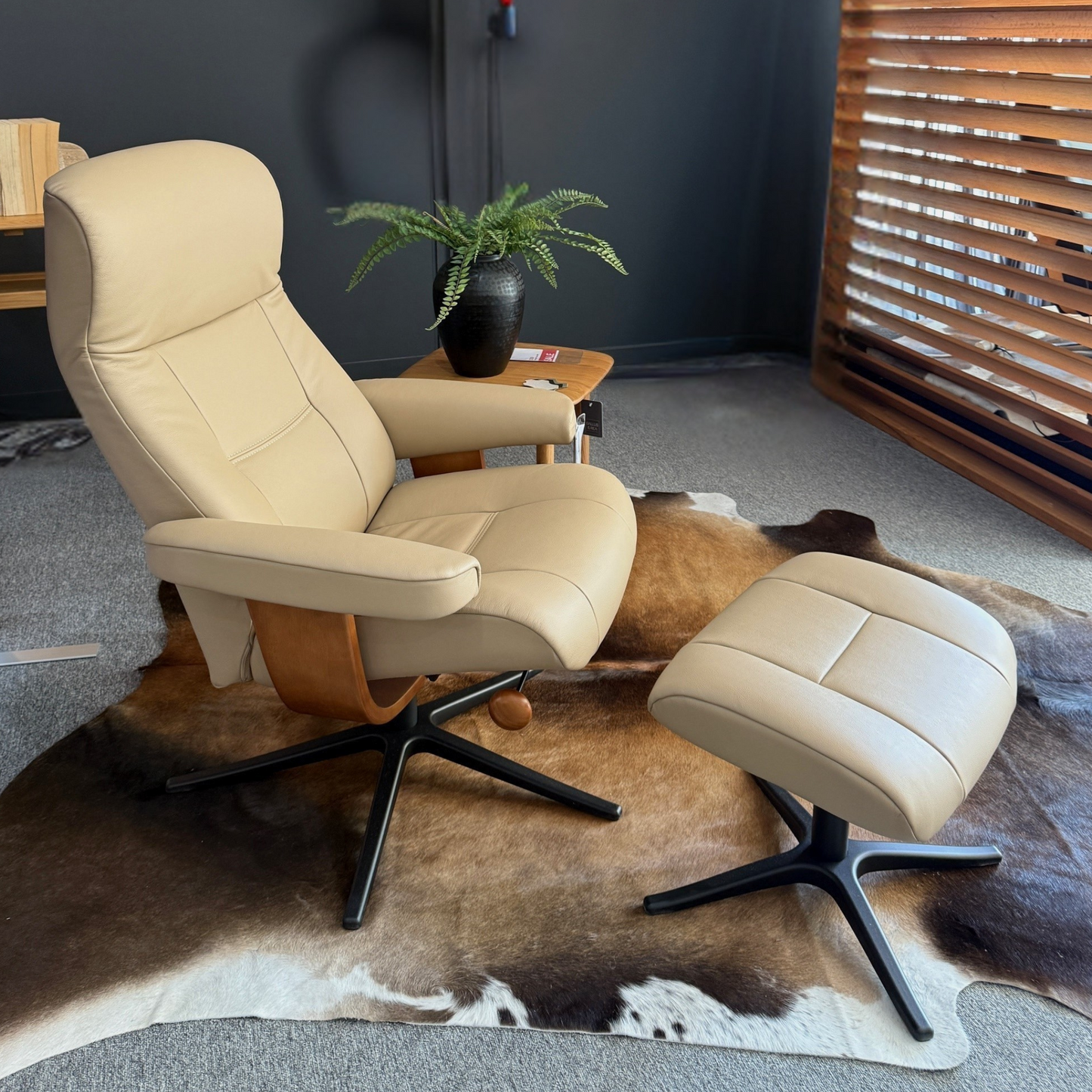 Nordic 11 Large Recliner Chair & Ottoman in Prime Latte by IMG Ex Display