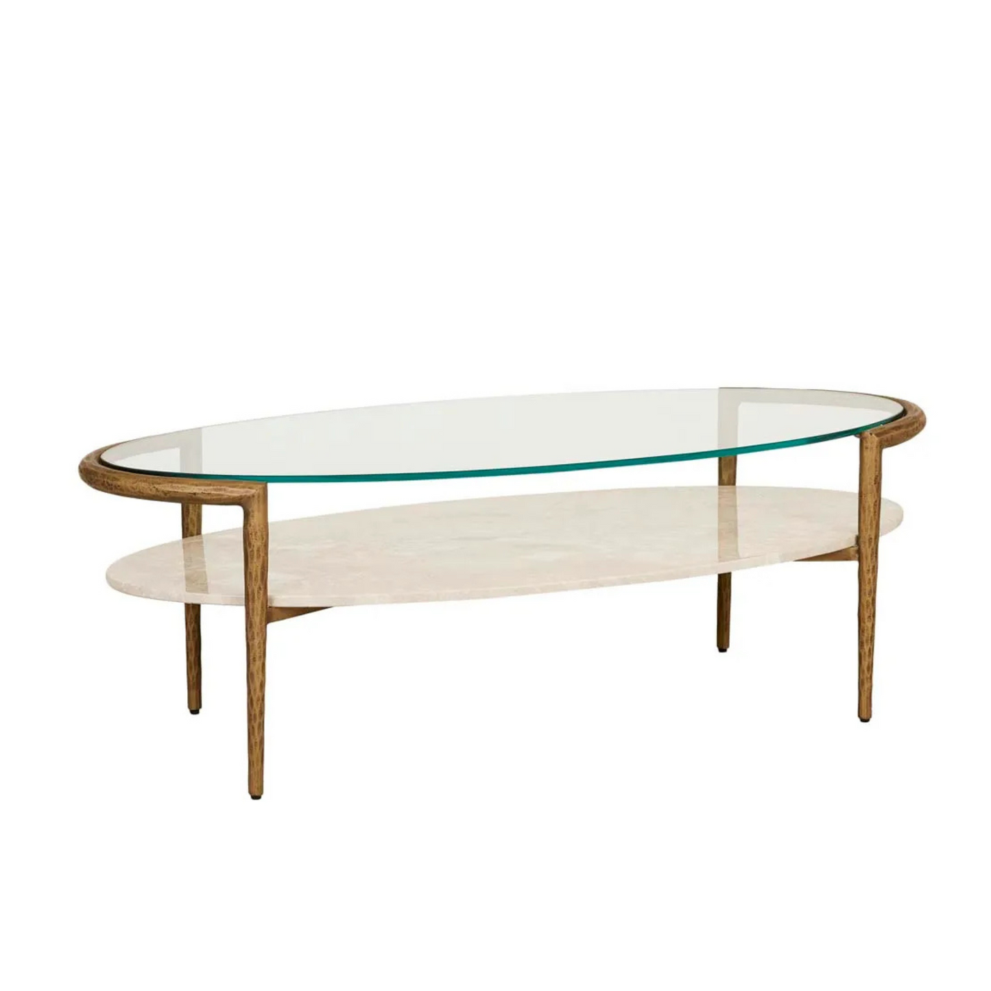 Ophelia Pointe Oval Coffee Table - Silk Grey - Antique Brass by Globewest
