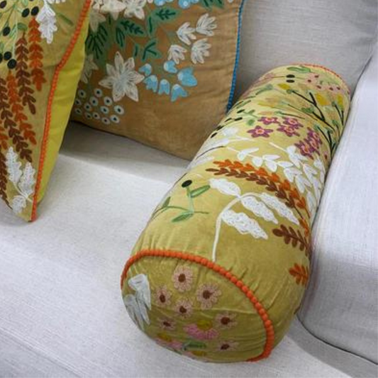Summer Floral Bolster Cushion - Chartreuse