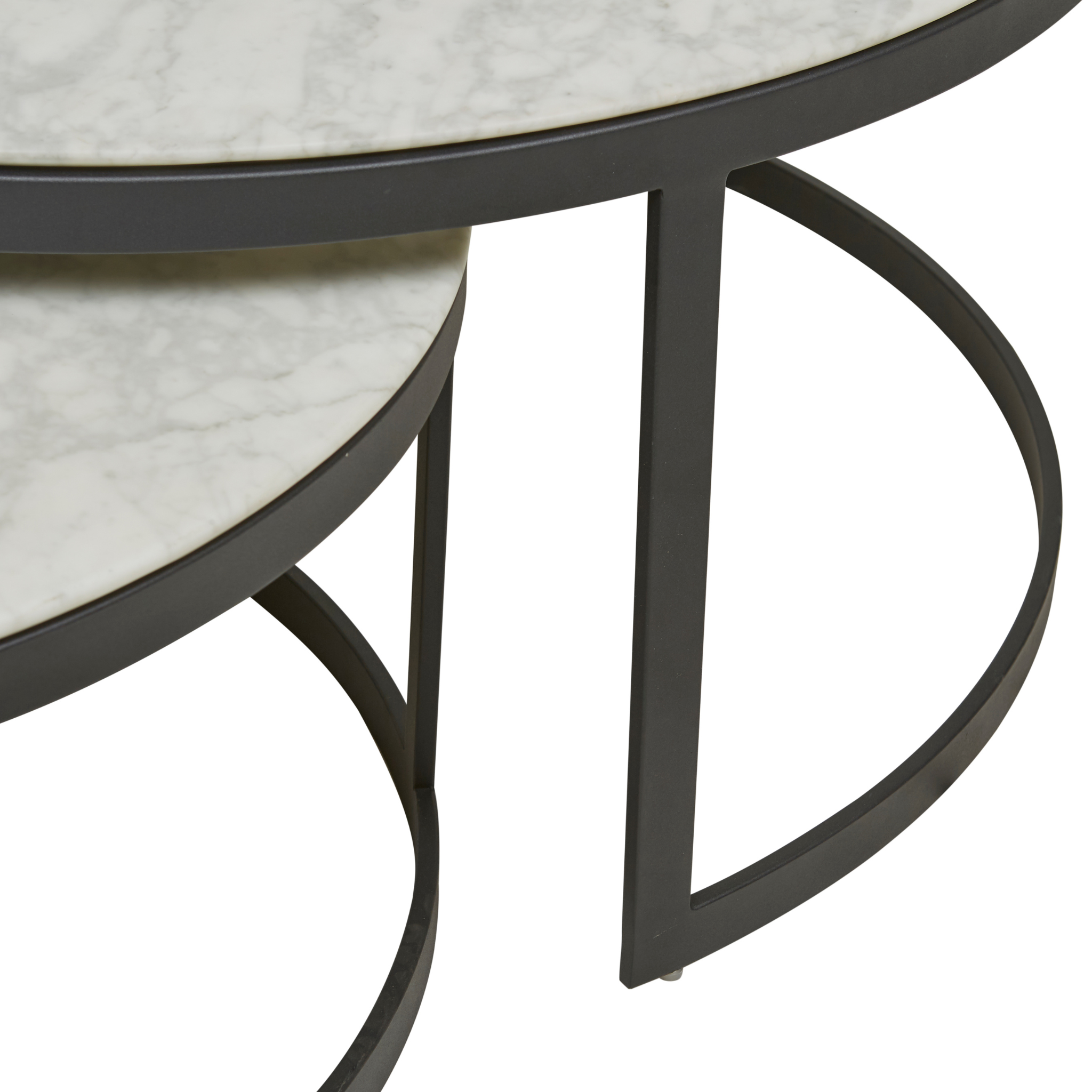 Elle Round Marble Nest Coffee Table - Matt White Marble - Black Metal by Globewest