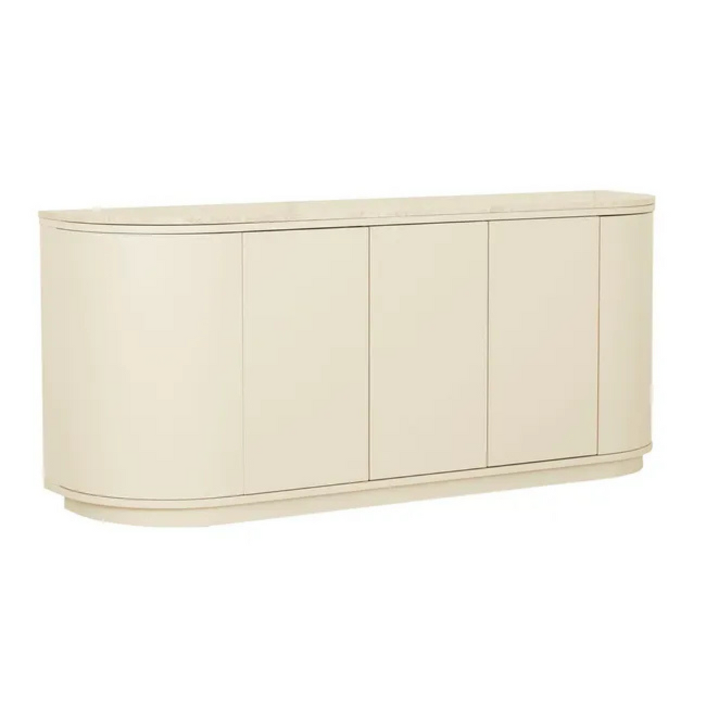 Oberon Crescent Marble Buffet - Natural Travertine - Shell by GlobeWest