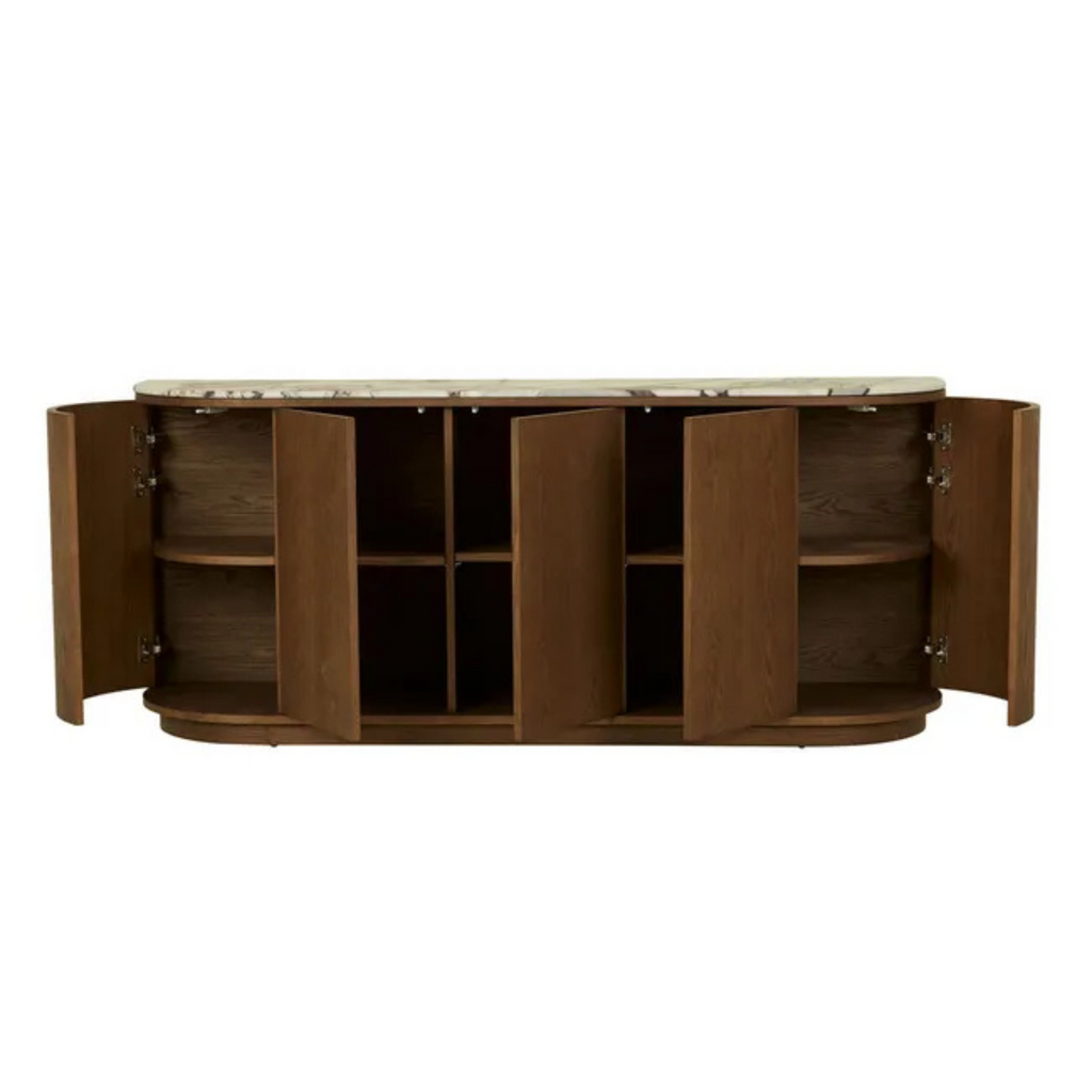 Oberon Crescent Marble Buffet - Matt Ocean Marble - Smoked Ash by GlobeWest