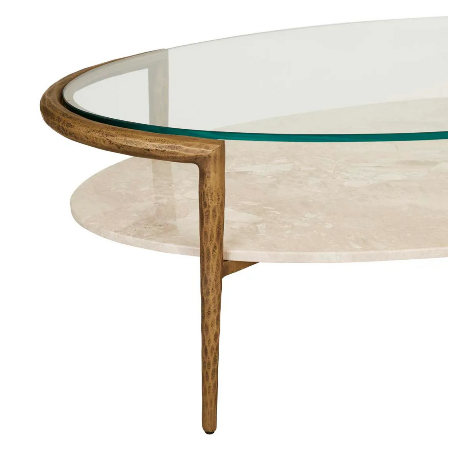 Ophelia Pointe Oval Coffee Table - Silk Grey - Antique Brass by Globewest