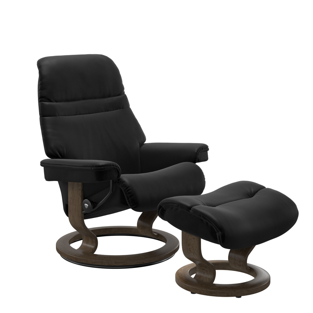 Sunrise Small Recliner Chair & Stool Classic Base by Stressless