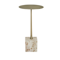 Verona Pillar Side Table - Latte - Antique Brass by GlobeWest