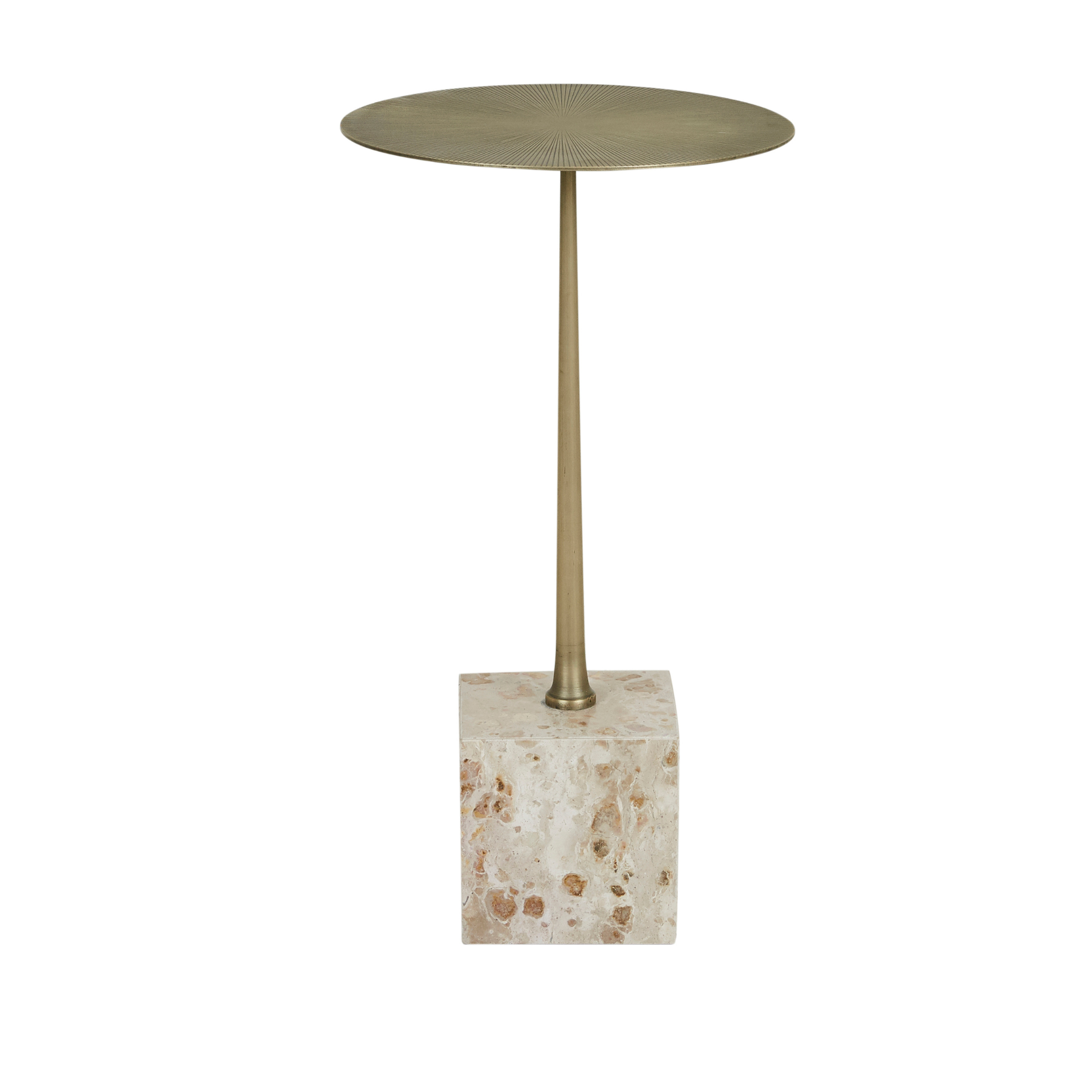 Verona Pillar Side Table - Latte - Antique Brass by GlobeWest