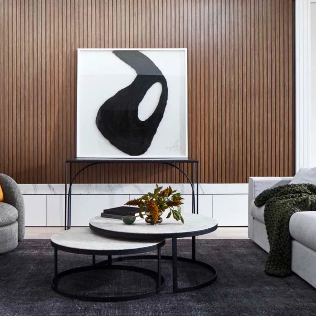Elle Round Marble Nest Coffee Table - Matt White Marble - Black Metal by Globewest