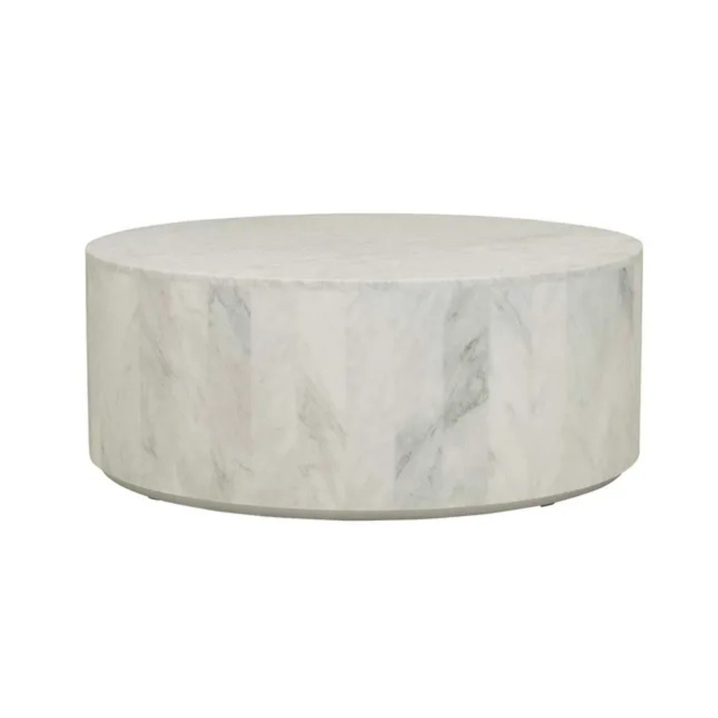 Elle Round Block Coffee Table - Matt White Marble by Globewest