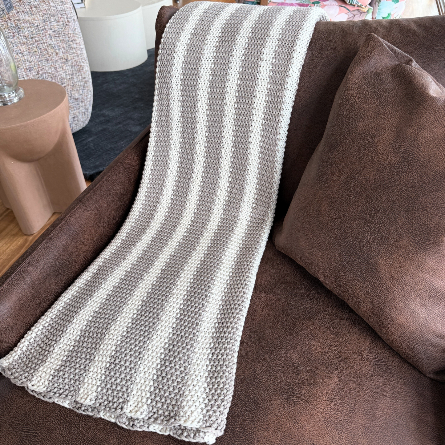 Moss Stitch Striped Throw