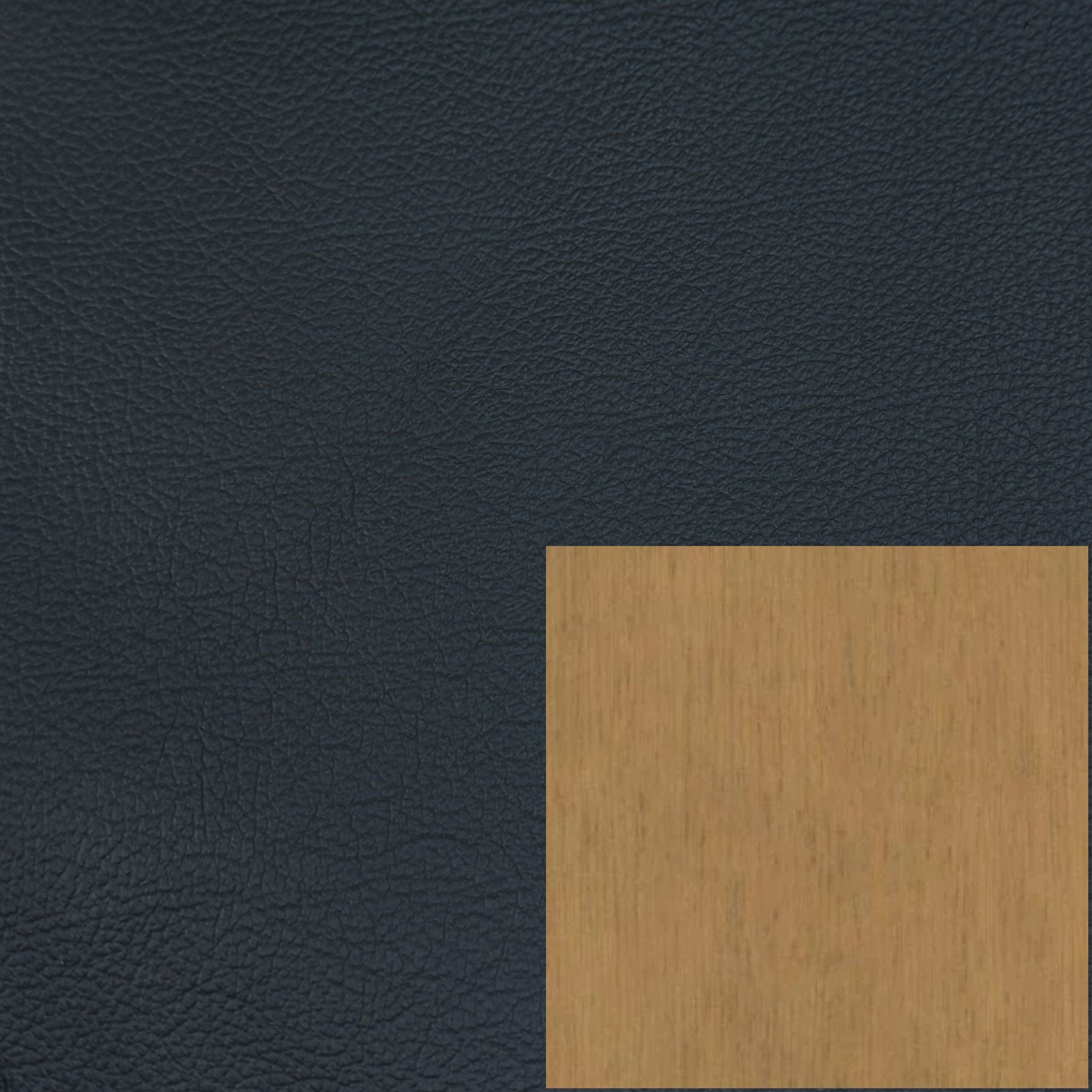 Prime Shadow Blue Leather with Dusty Oak Stained Timber