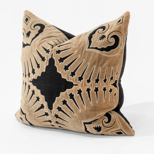 Roman Applique Velvet Black Cushion