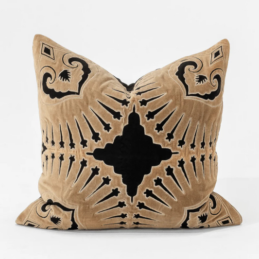 Roman Applique Velvet Black Cushion