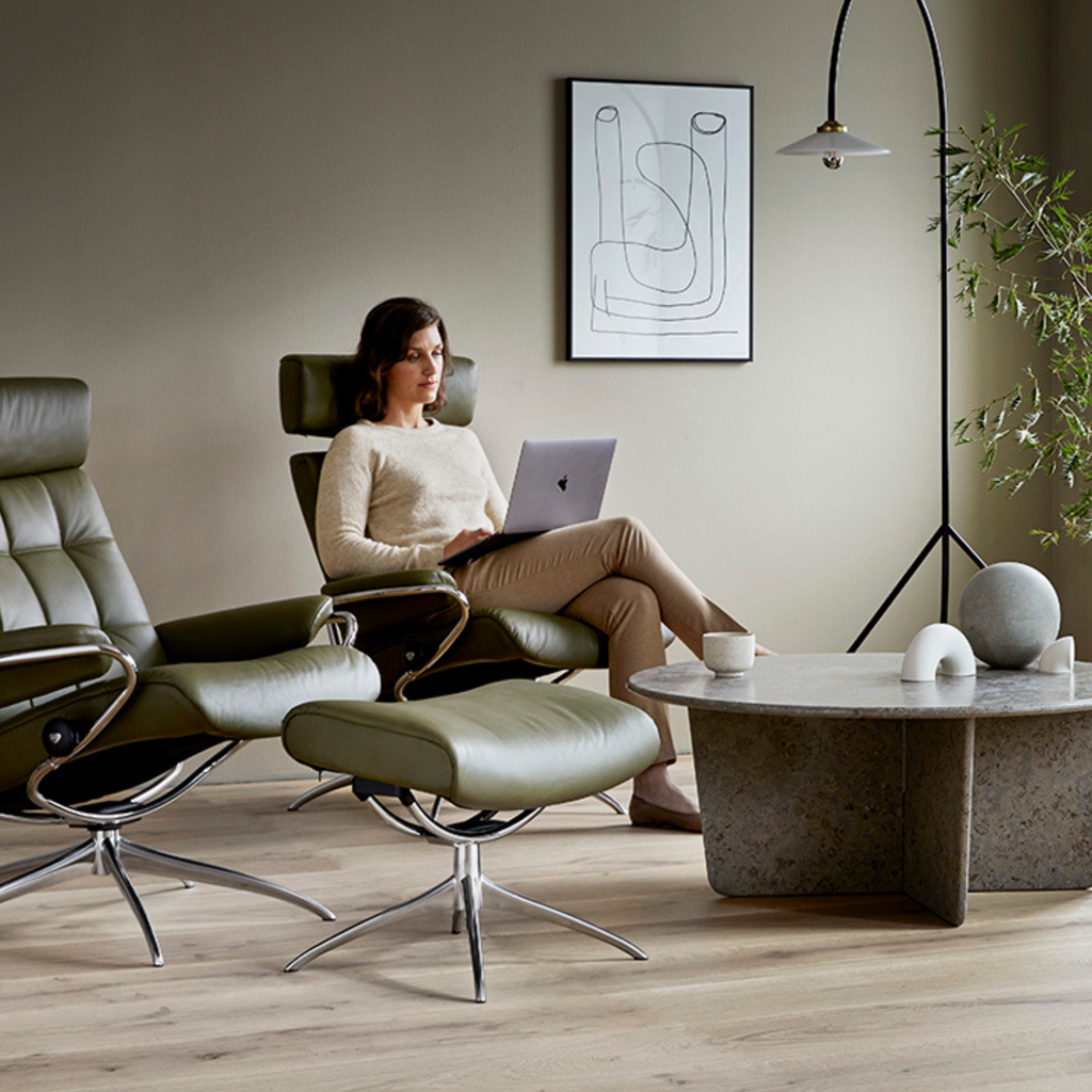 London Adjustable Head Rest Recliner Chair & Stool with Star Base by Stressless