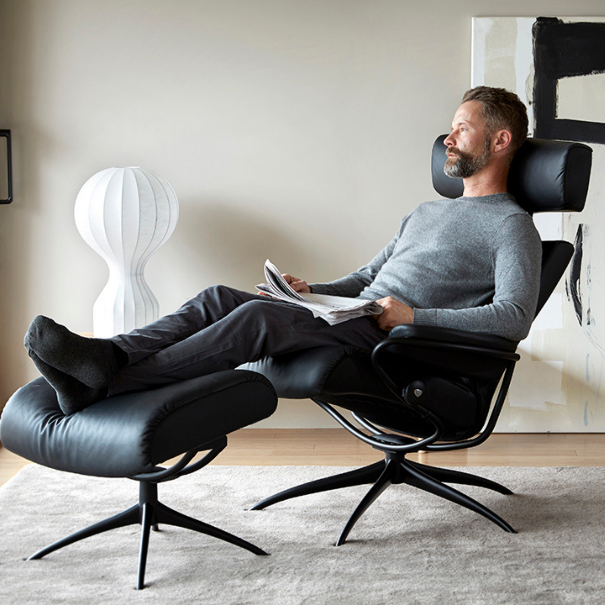 London Adjustable Head Rest Recliner Chair & Stool with Star Base by Stressless