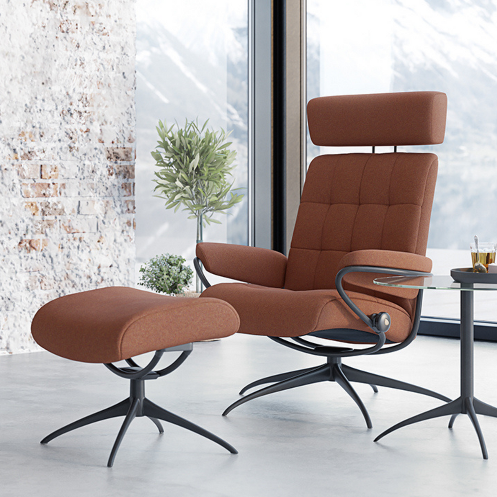 London Adjustable Head Rest Recliner Chair & Stool with Star Base by Stressless