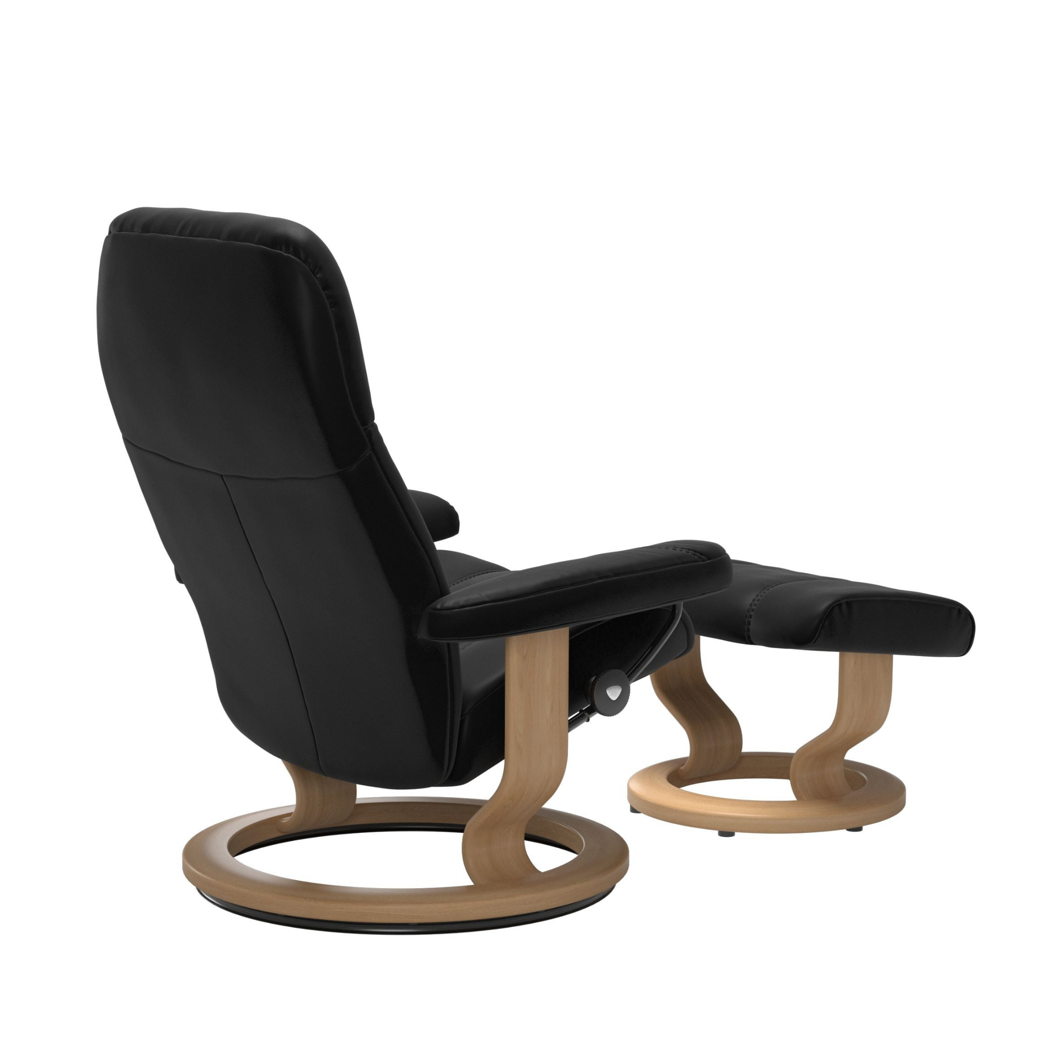 Consul Large Recliner Chair & Stool Classic Base Batick Black with Oak by Stressless