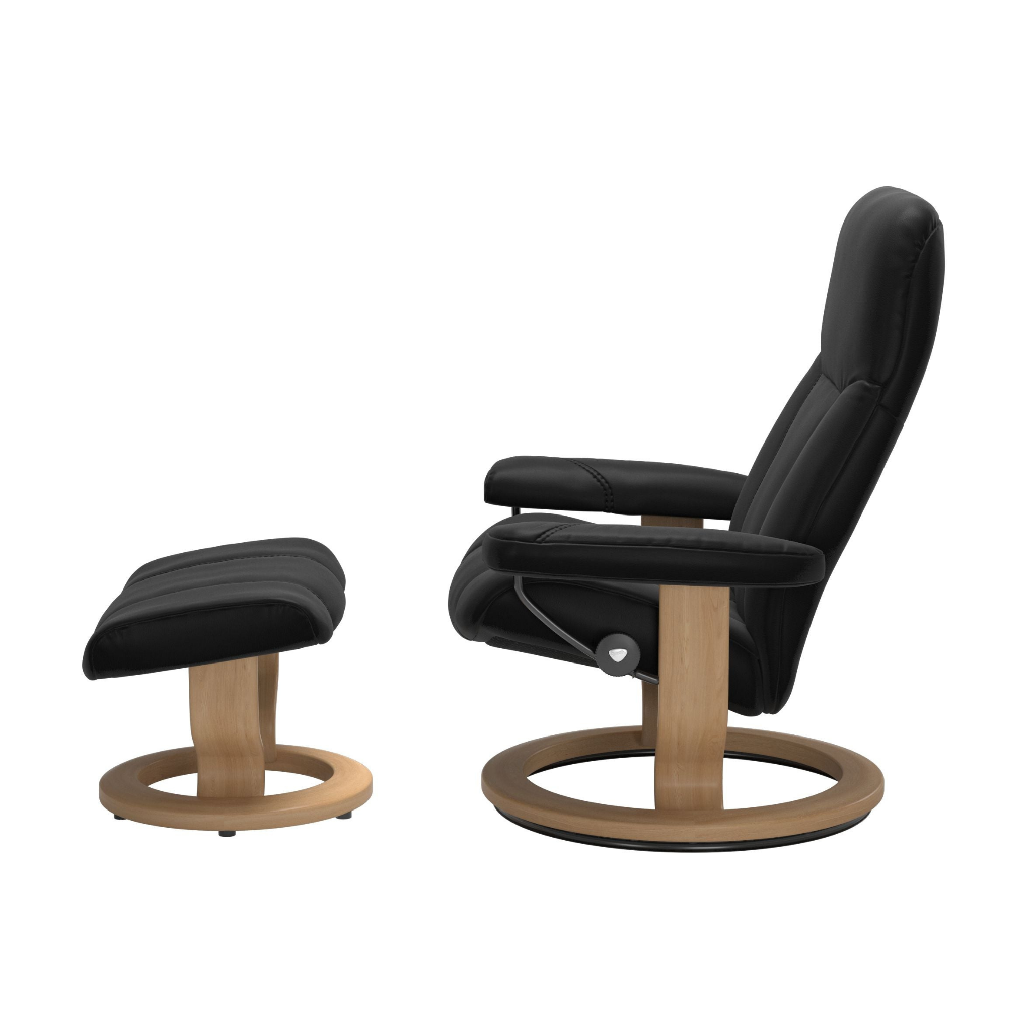 Consul Large Recliner Chair & Stool Classic Base Batick Black with Oak by Stressless