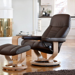 Consul Large Recliner Chair & Stool Classic Base Batick Black with Oak by Stressless