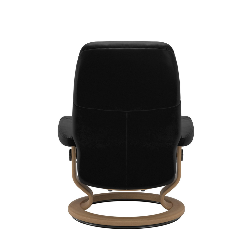 Consul Large Recliner Chair & Stool Classic Base Batick Black with Oak by Stressless