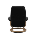 Consul Large Recliner Chair & Stool Classic Base Batick Black with Oak by Stressless