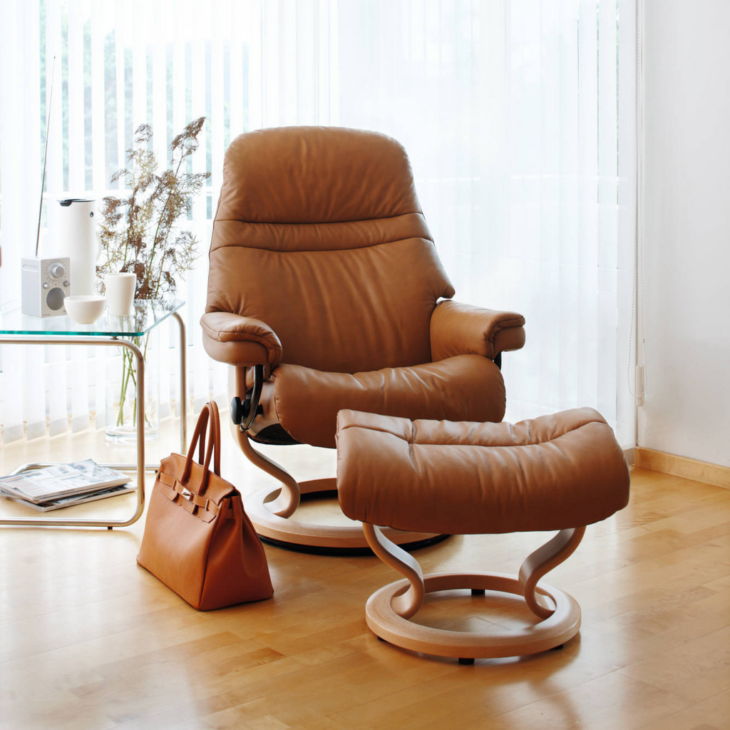 Sunrise Medium Recliner Chair & Stool Classic Base by Stressless