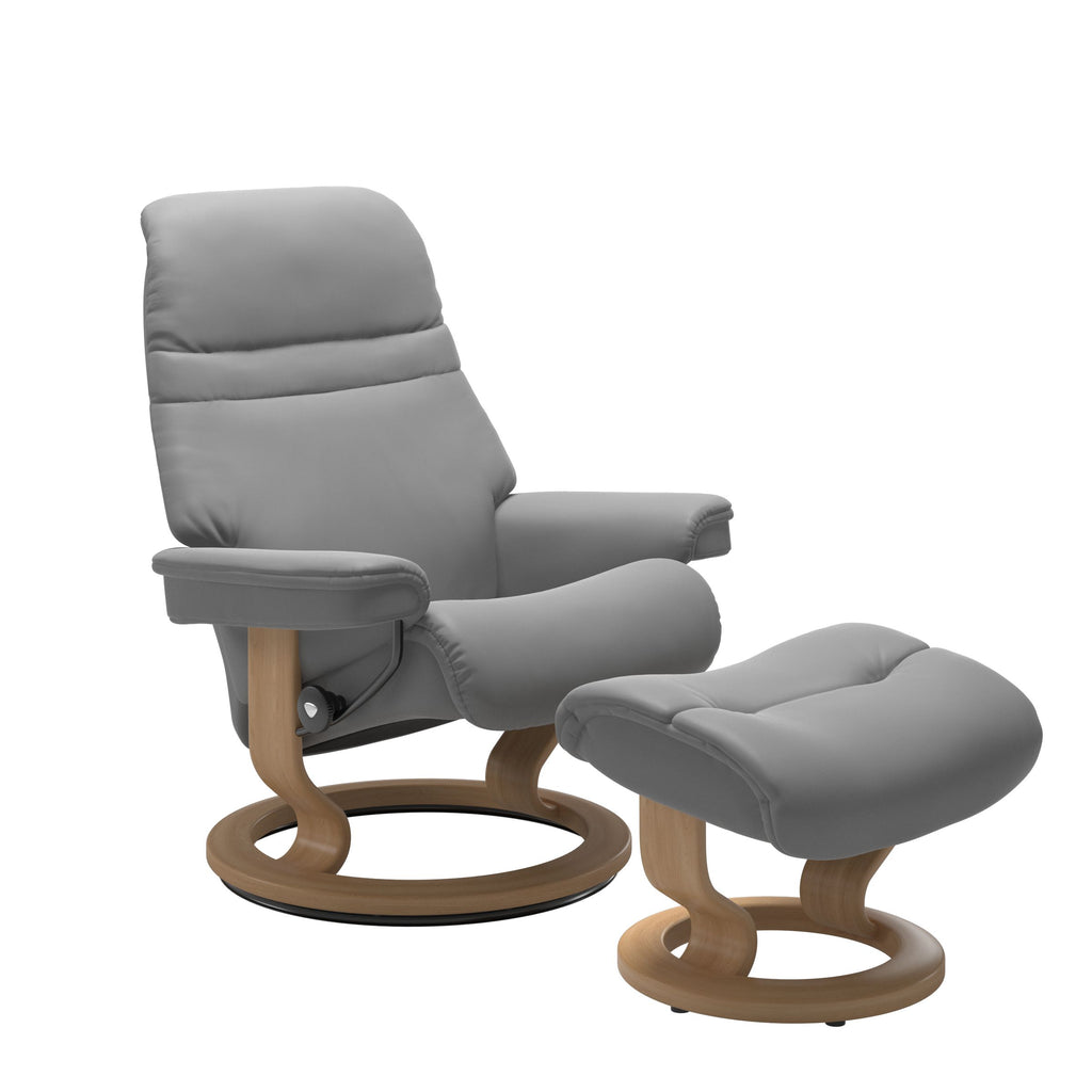 Sunrise Small Recliner Chair & Stool Classic Base by Stressless