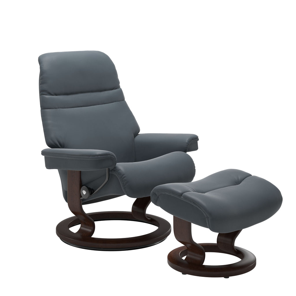 Sunrise Small Recliner Chair & Stool Classic Base by Stressless
